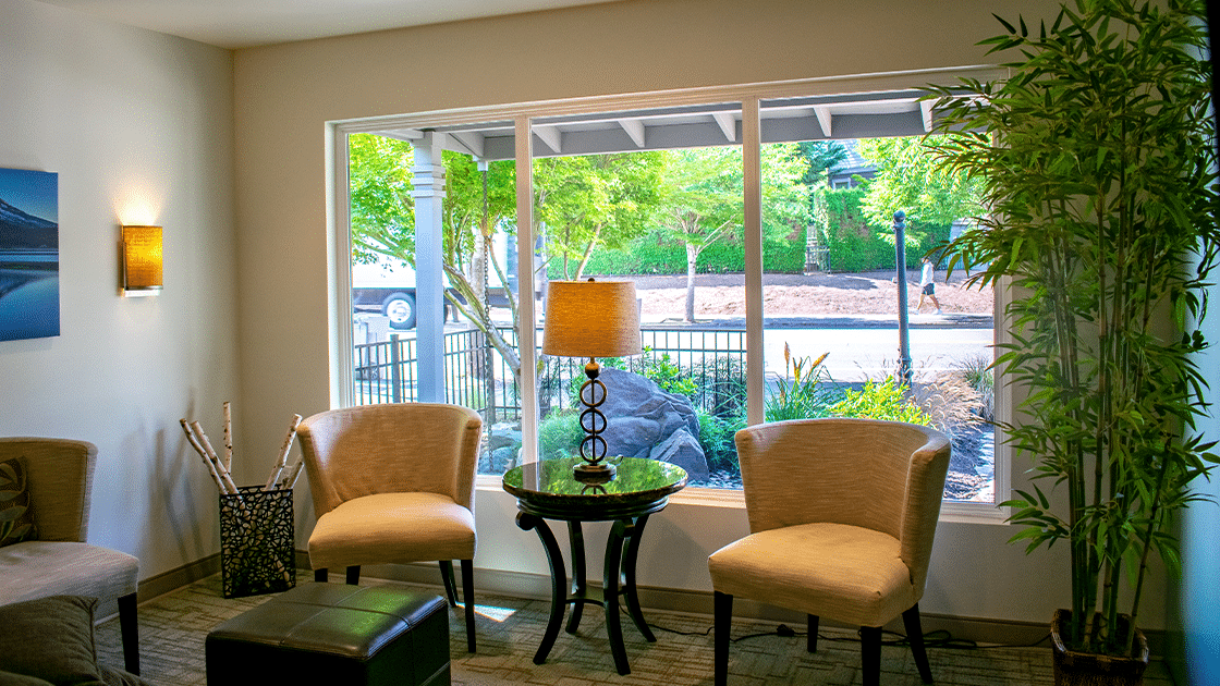 Chairs and window in lobby